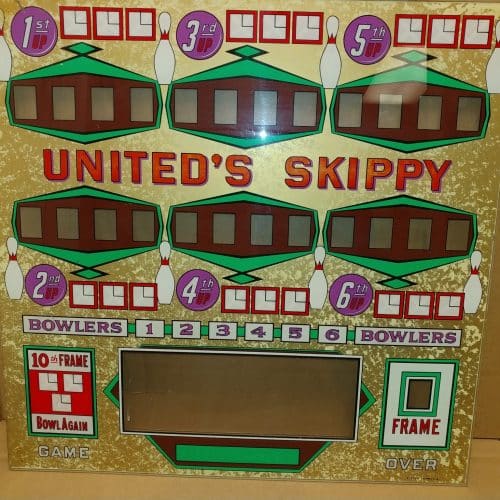 Used 1963 United Skippy Shuffle Bowling Machine Backglass