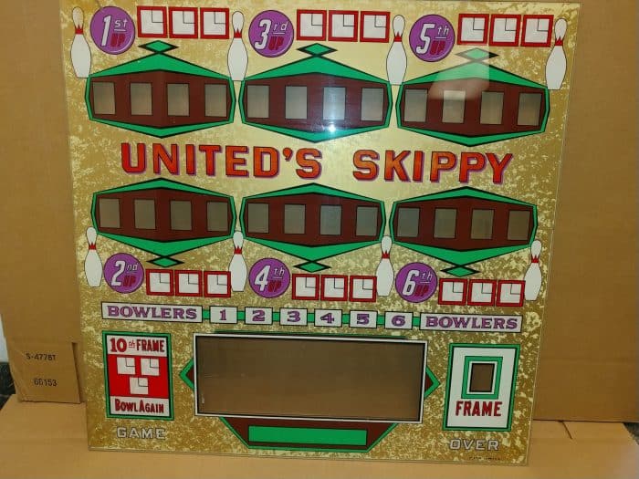 Used 1963 United Skippy Shuffle Bowling Machine Backglass