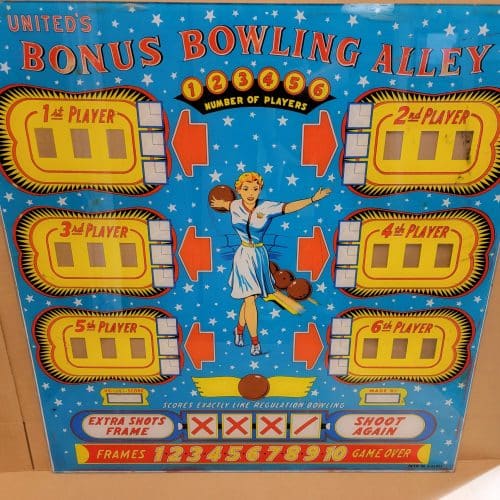 1958 United Bonus Bowling Alley Used Upper Backglass U1